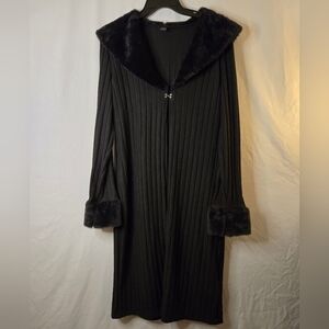 SHEIN Black Ribbed Cardigan with Faux Fur Trim